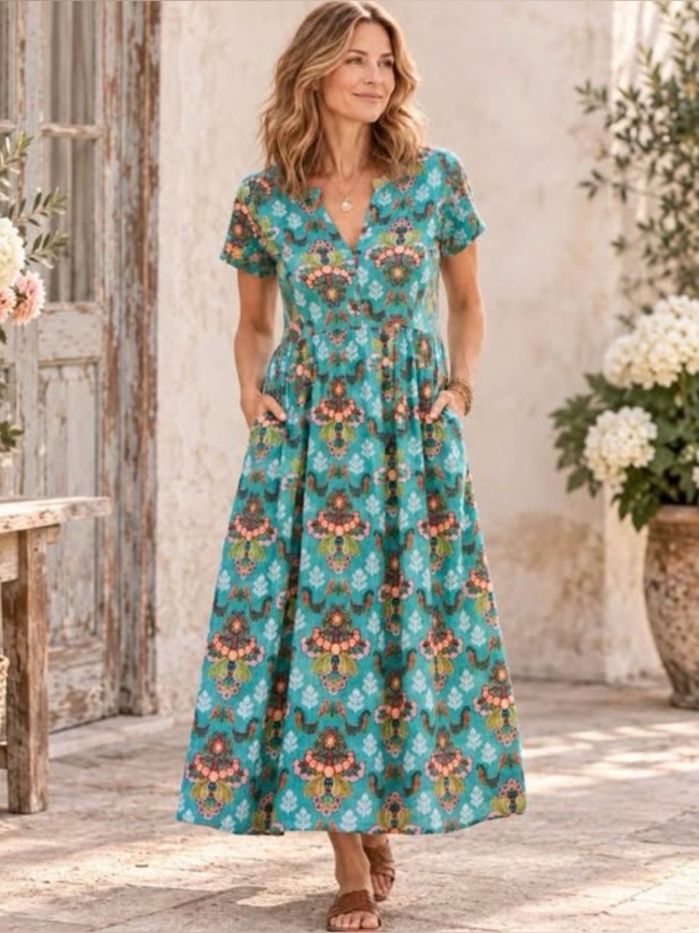 April Cornell NWT Jacobean Turquoise Floral Midi Dress